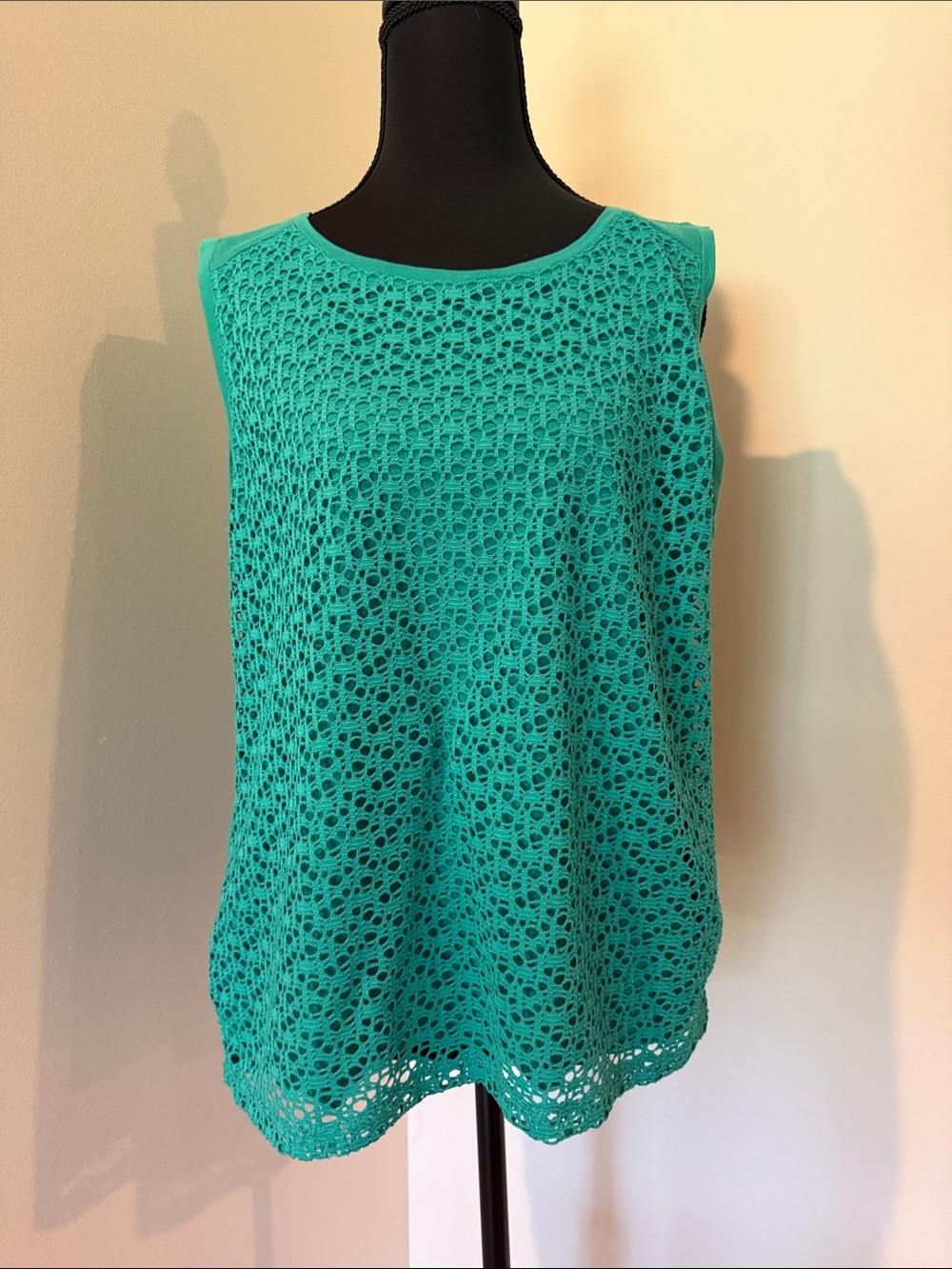 LOFT Teal Crochet Overlay Tank Top